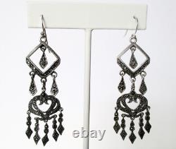 Pair of Vintage Drop/Dangle Sterling Silver & Marcasite Earrings/Hippie