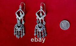Pair of Vintage Drop/Dangle Sterling Silver & Marcasite Earrings/Hippie