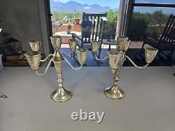 Pair of Vintage Duchin Creation STERLING SILVER Gadroon Border 4 ARM CANDELABRA