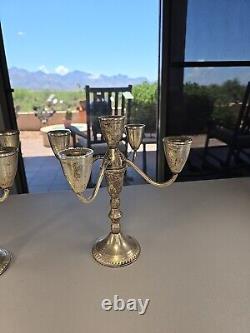 Pair of Vintage Duchin Creation STERLING SILVER Gadroon Border 4 ARM CANDELABRA