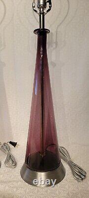 Pair of Vintage Empoli/Murano Purple Genie Bottle Lamps with Blown Glass Finials