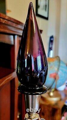 Pair of Vintage Empoli/Murano Purple Genie Bottle Lamps with Blown Glass Finials