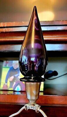 Pair of Vintage Empoli/Murano Purple Genie Bottle Lamps with Blown Glass Finials