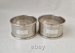 Pair of Vintage English Sterling Silver Napkin Rings, blank cartouches, d. 1958