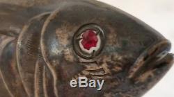 Pair of Vintage Fine Art Sterling Silver Articulated Fish with Ruby eyes