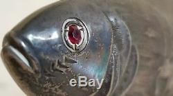 Pair of Vintage Fine Art Sterling Silver Articulated Fish with Ruby eyes