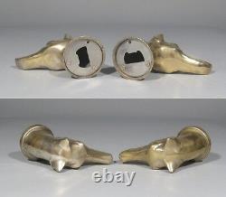 Pair of Vintage French Handles, Dog's Head, Chrome Plating