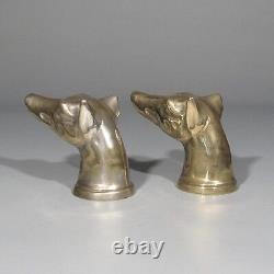 Pair of Vintage French Handles, Dog's Head, Chrome Plating