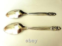 Pair of Vintage Georg Jensen Sterling Silver Acorn Soup & Serving Spoons 8