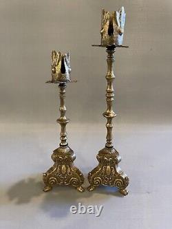 Pair of Vintage Gilt Brass Italian Candle Holders