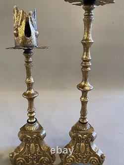 Pair of Vintage Gilt Brass Italian Candle Holders