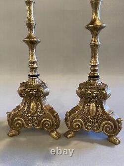 Pair of Vintage Gilt Brass Italian Candle Holders