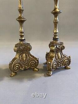 Pair of Vintage Gilt Brass Italian Candle Holders