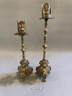 Pair of Vintage Gilt Brass Italian Candle Holders