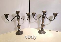 Pair of Vintage Gorham Silver Candelabra Candlesticks 3 Candle/Light 12.5 Tall