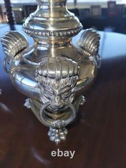 Pair of Vintage Heavy Silver Lamps withShades & 3 Great Door-Knocker Lions 1950's
