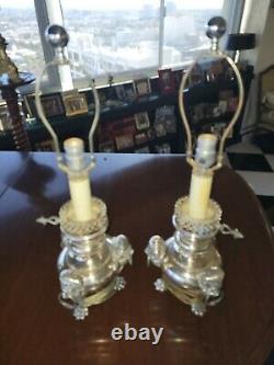 Pair of Vintage Heavy Silver Lamps withShades & 3 Great Door-Knocker Lions 1950's