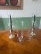 Pair Of Vintage Hurricane Gorham Sterling Silver Candle Holders W Etched Glass