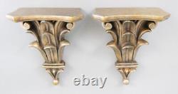 Pair of Vintage Italian Silver & Gold Gilt Resin Wall Brackets Shelves 9H