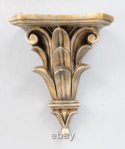 Pair of Vintage Italian Silver & Gold Gilt Resin Wall Brackets Shelves 9H