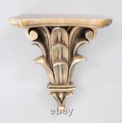 Pair of Vintage Italian Silver & Gold Gilt Resin Wall Brackets Shelves 9H