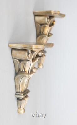 Pair of Vintage Italian Silver & Gold Gilt Resin Wall Brackets Shelves 9H