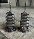 Pair Of Vintage Japanese Temple Pagoda Sterling Silver Salt & Pepper Shakers
