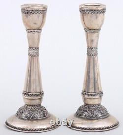Pair of Vintage Judaica Zadok Israel Sterling Silver Shabbat Candlestick 5.5