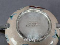 Pair of Vintage Korean 99% Silver Cloisonne Enamel Ducks Flowers Condiment Jars