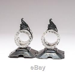 Pair of Vintage Meriden Silver Plate Napkin Rings Pheasant & Crystal Pattern 244