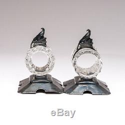 Pair of Vintage Meriden Silver Plate Napkin Rings Pheasant & Crystal Pattern 244