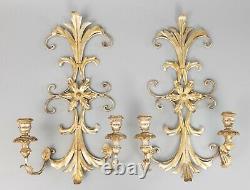 Pair of Vintage Mid-Century Italian Silver Gilt Tole Candle Candelabra Sconces