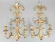 Pair Of Vintage Mid-century Italian Silver Gilt Tole Candle Candelabra Sconces