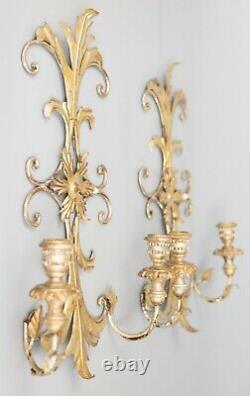 Pair of Vintage Mid-Century Italian Silver Gilt Tole Candle Candelabra Sconces