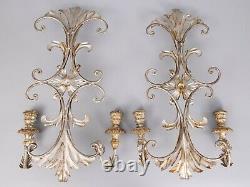 Pair of Vintage Mid-Century Italian Silver Gilt Tole Candle Candelabra Sconces