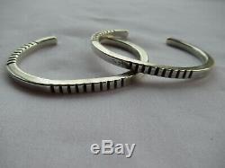 Pair of Vintage Native American Sterling Silver Chiseled Bracelets