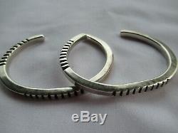 Pair of Vintage Native American Sterling Silver Chiseled Bracelets