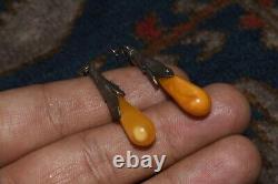 Pair of Vintage Natural Butterscotch Amber Silver Earrings in Good Condition