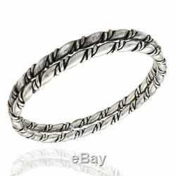 Pair of Vintage Navajo Handmade Solid 925 Silver Twisted Rope Bangle Bracelets