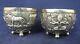 Pair Of Vintage Oriental Silver Repousse Spice Footed Bowl