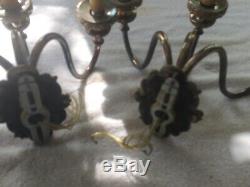 Pair of Vintage Ornate Silver Brass Three-Arm Double Wall Sconces Lights