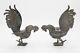 Pair Of Vintage Silver Plate Decorative Fighting Roosters Cocks