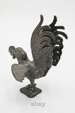 Pair of Vintage Silver Plate Decorative Fighting Roosters Cocks