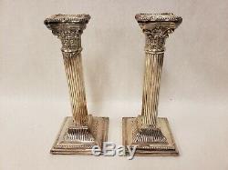 Pair of Vintage Silver Plated Corinthian Column Style Ornate Candlesticks