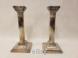 Pair of Vintage Silver Plated Corinthian Column Style Ornate Candlesticks