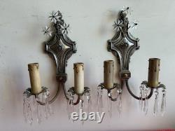 Pair of Vintage Silver Plated Crystal Wall Sconces Restored