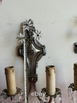 Pair of Vintage Silver Plated Crystal Wall Sconces Restored
