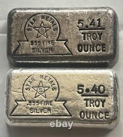 Pair of Vintage Star Metals Old Pour. 999 Silver Art Bars. 10.81 T-oz Total