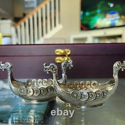 Pair of Vintage Sterling. 925 David Argentum Nordic Ship Salts
