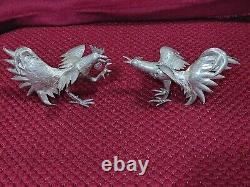 Pair of Vintage Sterling Silver 950 Fighting Cocks/ Roosters